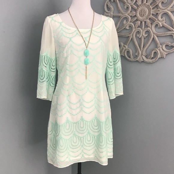 Anthropologie Dresses & Skirts - Meadow Rue | White & Aqua Shift Dress